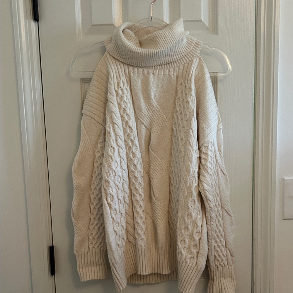 Anthropologie Cream Cable Knit Turtleneck Sweater